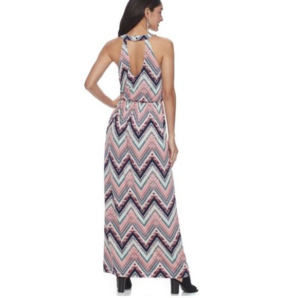 Maxi Dress XL Juniors High-Neck Long Sleeveless Halter Top Lined Button Summer - Picture 6 of 6